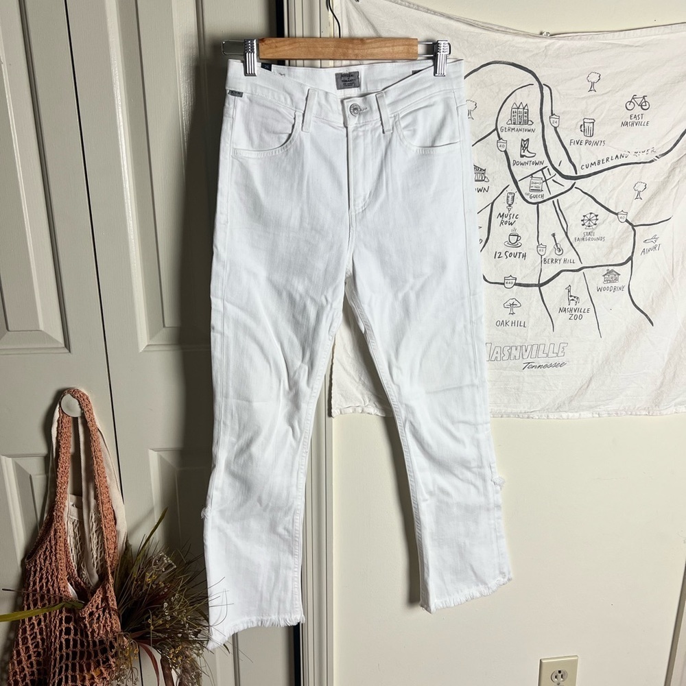 Citizens of Humanity White Distressed Crossed Ankle Jeans Size 26